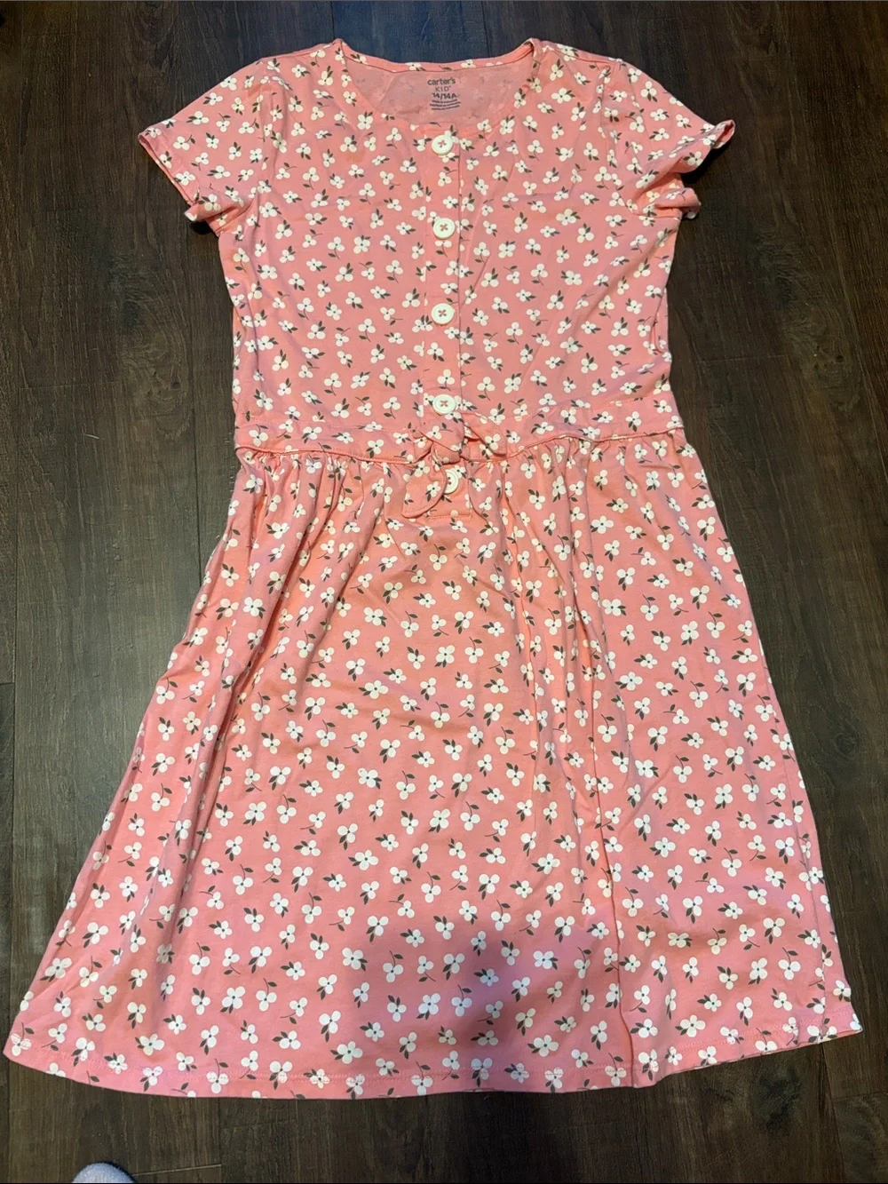 Carter's Coral Button-Front Floral Tie-Waist Dress